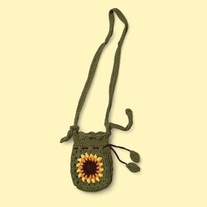 Handmade Crochet Crossbody Pouch with Sunflower